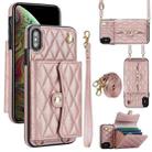 For iPhone XS / X Crossbody Rhombic Horizontal Wallet Leather Phone Case(Rose Gold) - 1