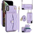 For iPhone XR Crossbody Rhombic Horizontal Wallet Leather Phone Case(Purple) - 1