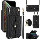 For iPhone XS Max Crossbody Rhombic Horizontal Wallet Leather Phone Case(Black) - 1