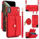 For iPhone XS Max Crossbody Rhombic Horizontal Wallet Leather Phone Case(Red) - 1