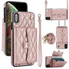 For iPhone XS Max Crossbody Rhombic Horizontal Wallet Leather Phone Case(Rose Gold) - 1