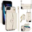 For iPhone 8 Plus / 7 Plus Crossbody Rhombic Horizontal Wallet Leather Phone Case(White) - 1