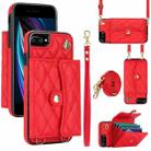 For iPhone 8 Plus / 7 Plus Crossbody Rhombic Horizontal Wallet Leather Phone Case(Red) - 1