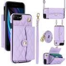 For iPhone 8 Plus / 7 Plus Crossbody Rhombic Horizontal Wallet Leather Phone Case(Purple) - 1