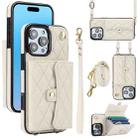 For iPhone 16 Pro Max Crossbody Rhombic Horizontal Wallet Leather Phone Case(White) - 1