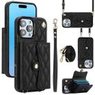 For iPhone 16 Pro Max Crossbody Rhombic Horizontal Wallet Leather Phone Case(Black) - 1