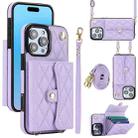 For iPhone 16 Pro Max Crossbody Rhombic Horizontal Wallet Leather Phone Case(Purple) - 1