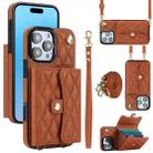 For iPhone 16 Pro Max Crossbody Rhombic Horizontal Wallet Leather Phone Case(Brown) - 1