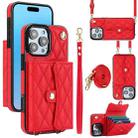 For iPhone 16 Pro Crossbody Rhombic Horizontal Wallet Leather Phone Case(Red) - 1