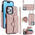 For iPhone 16 Pro Crossbody Rhombic Horizontal Wallet Leather Phone Case(Rose Gold) - 1