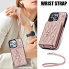 For iPhone 16 Pro Crossbody Rhombic Horizontal Wallet Leather Phone Case(Rose Gold) - 2