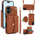 For iPhone 16 Plus Crossbody Rhombic Horizontal Wallet Leather Phone Case(Brown) - 1