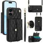 For iPhone 16 Crossbody Rhombic Horizontal Wallet Leather Phone Case(Black) - 1