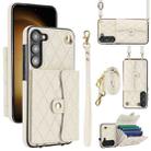 For Samsung Galaxy A14 4G/5G Crossbody Rhombic Horizontal Wallet Leather Phone Case(White) - 1