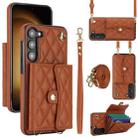 For Samsung Galaxy A14 4G/5G Crossbody Rhombic Horizontal Wallet Leather Phone Case(Brown) - 1