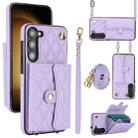 For Samsung Galaxy A14 4G/5G Crossbody Rhombic Horizontal Wallet Leather Phone Case(Purple) - 1