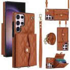 For Samsung Galaxy S23 Ultra 5G Crossbody Rhombic Horizontal Wallet Leather Phone Case(Brown) - 1