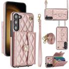 For Samsung Galaxy S23+ 5G Crossbody Rhombic Horizontal Wallet Leather Phone Case(Rose Gold) - 1