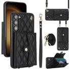 For Samsung Galaxy S23 5G Crossbody Rhombic Horizontal Wallet Leather Phone Case(Black) - 1