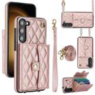 For Samsung Galaxy S23 5G Crossbody Rhombic Horizontal Wallet Leather Phone Case(Rose Gold) - 1