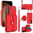 For Samsung Galaxy S23 5G Crossbody Rhombic Horizontal Wallet Leather Phone Case(Red) - 1