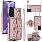 For Samsung Galaxy Note20 Crossbody Rhombic Horizontal Wallet Leather Phone Case(Rose Gold) - 1