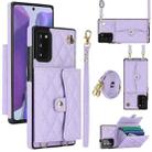 For Samsung Galaxy Note20 Crossbody Rhombic Horizontal Wallet Leather Phone Case(Purple) - 1