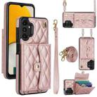 For Samsung Galaxy A13 4G/5G Crossbody Rhombic Horizontal Wallet Leather Phone Case(Rose Gold) - 1