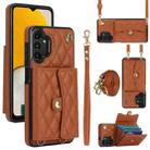 For Samsung Galaxy A13 4G/5G Crossbody Rhombic Horizontal Wallet Leather Phone Case(Brown) - 1