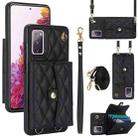 For Samsung Galaxy S20 FE Crossbody Rhombic Horizontal Wallet Leather Phone Case(Black) - 1