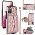 For Samsung Galaxy S20 FE Crossbody Rhombic Horizontal Wallet Leather Phone Case(Rose Gold) - 1