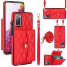 For Samsung Galaxy S20 FE Crossbody Rhombic Horizontal Wallet Leather Phone Case(Red) - 1