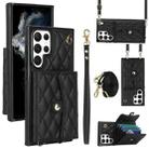 For Samsung Galaxy S22 Ultra 5G Crossbody Rhombic Horizontal Wallet Leather Phone Case(Black) - 1