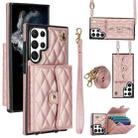 For Samsung Galaxy S22 Ultra 5G Crossbody Rhombic Horizontal Wallet Leather Phone Case(Rose Gold) - 1