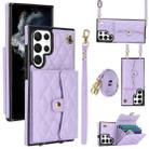 For Samsung Galaxy S22 Ultra 5G Crossbody Rhombic Horizontal Wallet Leather Phone Case(Purple) - 1