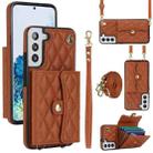 For Samsung Galaxy S22+ 5G Crossbody Rhombic Horizontal Wallet Leather Phone Case(Brown) - 1