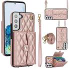 For Samsung Galaxy S22 5G Crossbody Rhombic Horizontal Wallet Leather Phone Case(Rose Gold) - 1