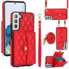 For Samsung Galaxy S22 5G Crossbody Rhombic Horizontal Wallet Leather Phone Case(Red) - 1