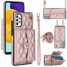 For Samsung Galaxy A52 4G/5G Crossbody Rhombic Horizontal Wallet Leather Phone Case(Rose Gold) - 1