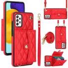 For Samsung Galaxy A52 4G/5G Crossbody Rhombic Horizontal Wallet Leather Phone Case(Red) - 1