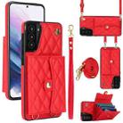 For Samsung Galaxy S21 5G Crossbody Rhombic Horizontal Wallet Leather Phone Case(Red) - 1