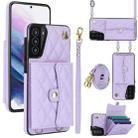 For Samsung Galaxy S21 5G Crossbody Rhombic Horizontal Wallet Leather Phone Case(Purple) - 1