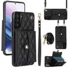 For Samsung Galaxy S21+ 5G Crossbody Rhombic Horizontal Wallet Leather Phone Case(Black) - 1