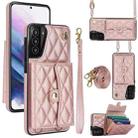 For Samsung Galaxy S21+ 5G Crossbody Rhombic Horizontal Wallet Leather Phone Case(Rose Gold) - 1