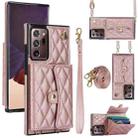 For Samsung Galaxy Note20 Ultra Crossbody Rhombic Horizontal Wallet Leather Phone Case(Rose Gold) - 1