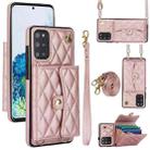 For Samsung Galaxy S20+ Crossbody Rhombic Horizontal Wallet Leather Phone Case(Rose Gold) - 1