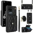 For Samsung Galaxy S20 Ultra Crossbody Rhombic Horizontal Wallet Leather Phone Case(Black) - 1
