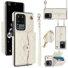 For Samsung Galaxy S20 Ultra Crossbody Rhombic Horizontal Wallet Leather Phone Case(White) - 1
