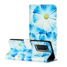 For Huawei P40 Pro Colored Drawing Marble Pattern Horizontal Flip PU Leather Case with Holder & Card Slots & Wallet(Blue Flower) - 1