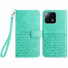 For Xiaomi 13 Rhombic Texture Leather Phone Case with Lanyard(Green) - 1